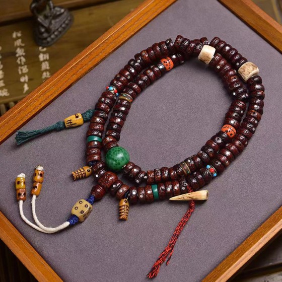 Natural old material jade Phoenix eye Bodhi 108 beads Buddhist beads neck hanging Tibetan style play glass reflux bone accessories