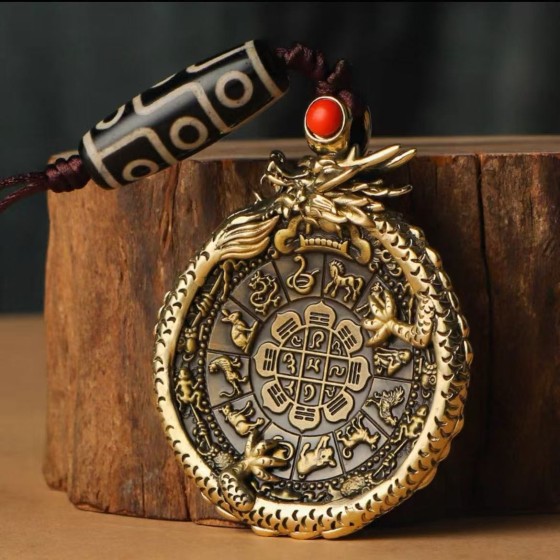 Tibetan folk style objects, nine palaces and eight trigrams pendants, ten phases of freedom pendants