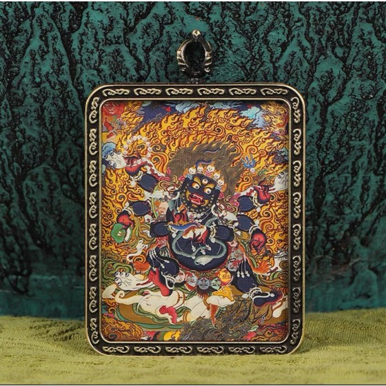 Tibetan thangka hand-painted six-armed Mahakala amulet