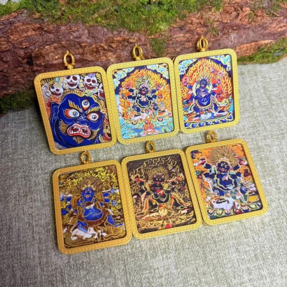 Tibetan Regong Half-hand-painted Gold Thangka Six-armed Mahakala Mahakala Buddha Amulet