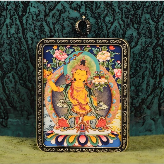 Tibetan thangka hand-painted Manjusri/Samantabhadra amulet