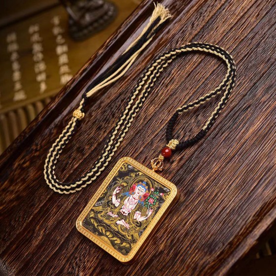 Pure hand-painted thangka necklace adjustable hand-woven rope Buddha amulet